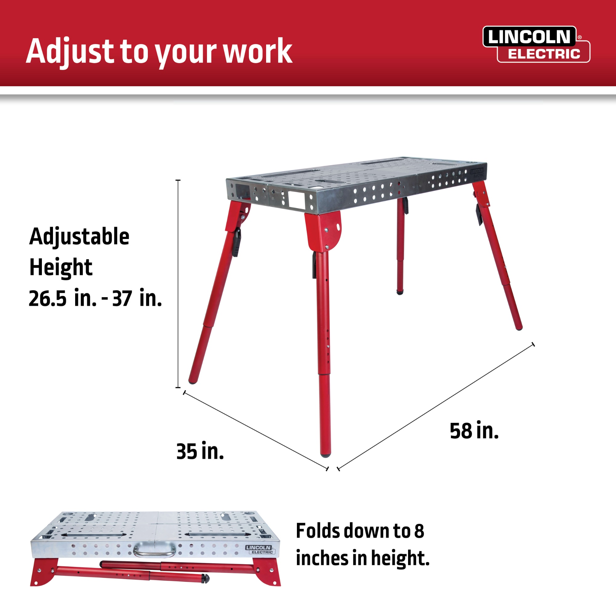 LincolnElectricK5334 1 6 Lincoln Electric Portable Welding Table and Workbench #K5334-1 Lincoln Electric Portable Welding Table and Workbench #K5334-1 - Adjustable dimensions