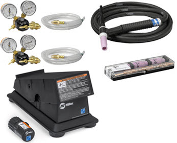 multimatic220tigkitwireless Miller Multimatic 220 AC/DC w/Dual Cylinder Cart & Wireless Foot Control 951000104